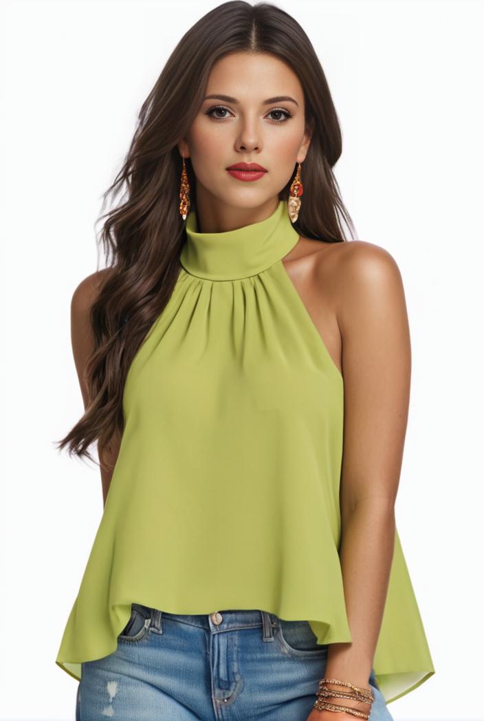 plus size elegant tank top women s plus solid halter neck tie back ruched tank top 100734