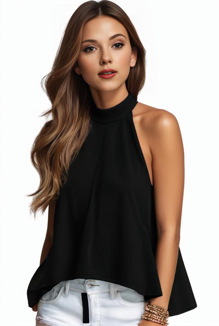 plus size elegant tank top women s plus solid halter neck tie back ruched tank top 100740
