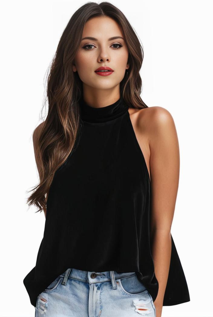 plus size elegant tank top women s plus solid halter neck tie back ruched tank top 100744
