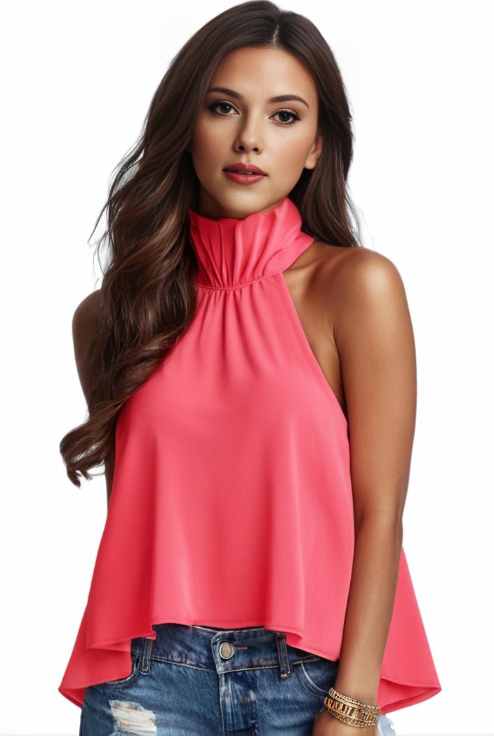 plus size elegant tank top women s plus solid halter neck tie back ruched tank top 100746