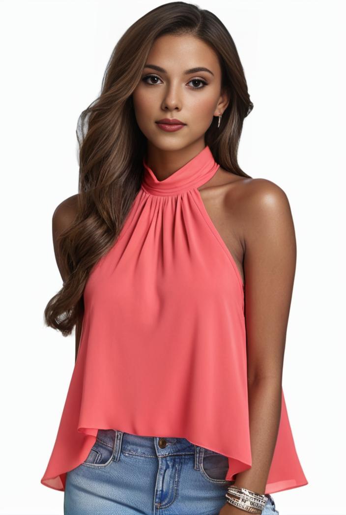 plus size elegant tank top women s plus solid halter neck tie back ruched tank top 100747