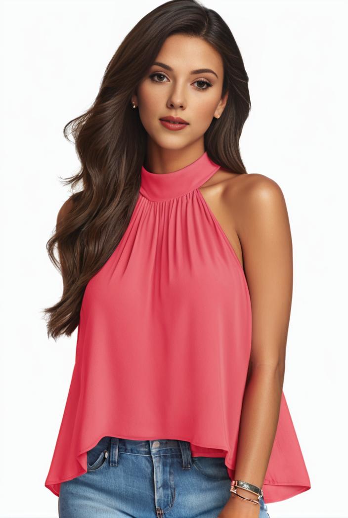 plus size elegant tank top women s plus solid halter neck tie back ruched tank top 100748