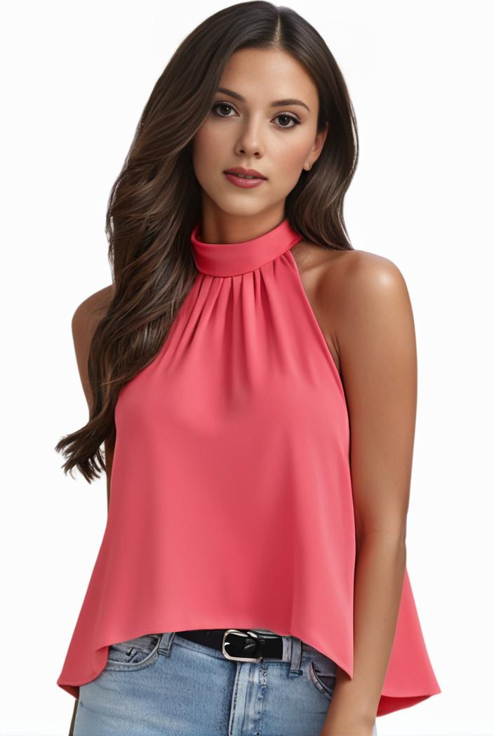 plus size elegant tank top women s plus solid halter neck tie back ruched tank top 100749