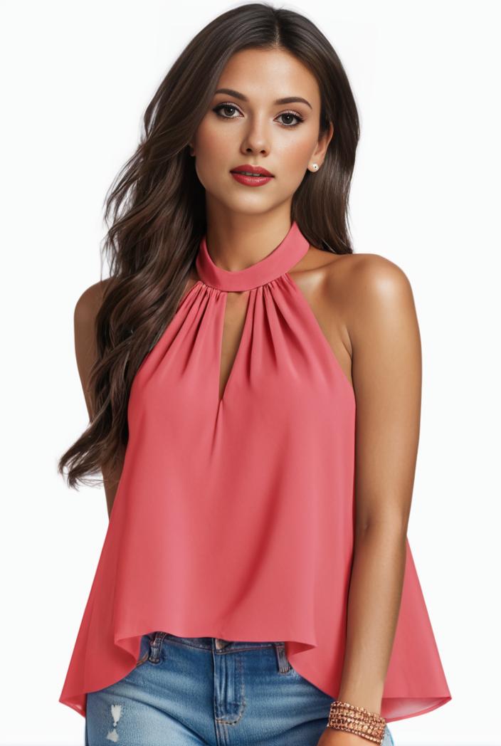 plus size elegant tank top women s plus solid halter neck tie back ruched tank top 100750