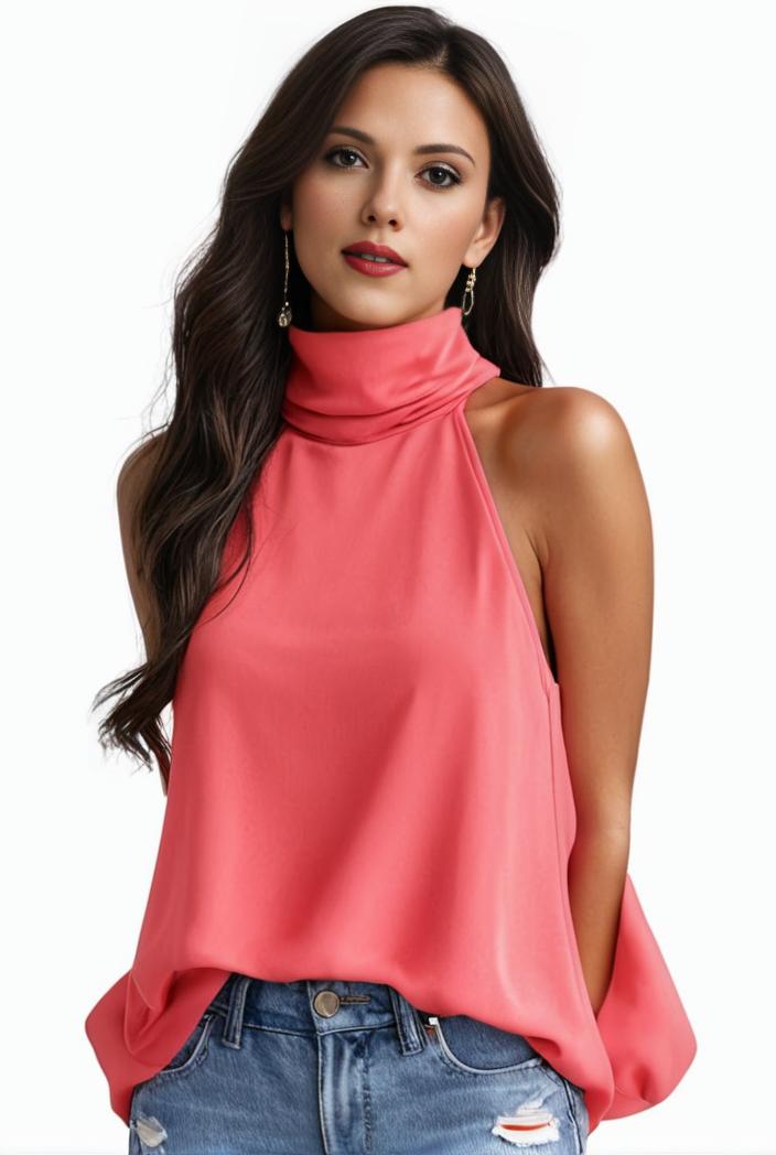 plus size elegant tank top women s plus solid halter neck tie back ruched tank top 100752