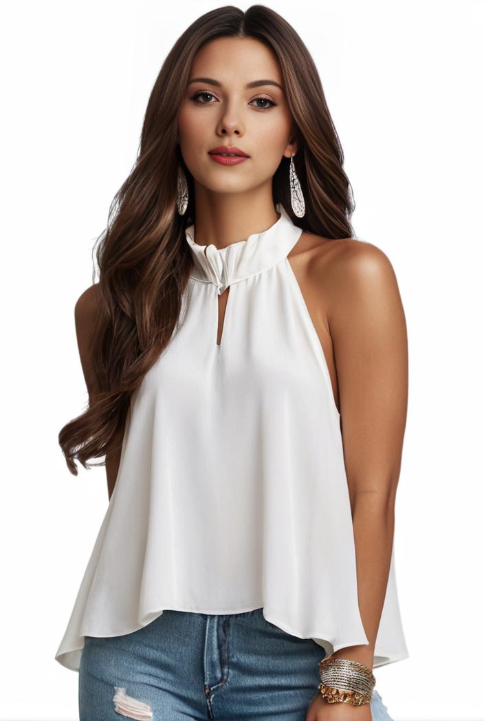 plus size elegant tank top women s plus solid halter neck tie back ruched tank top 100762