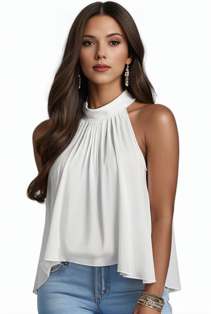 plus size elegant tank top women s plus solid halter neck tie back ruched tank top 100763