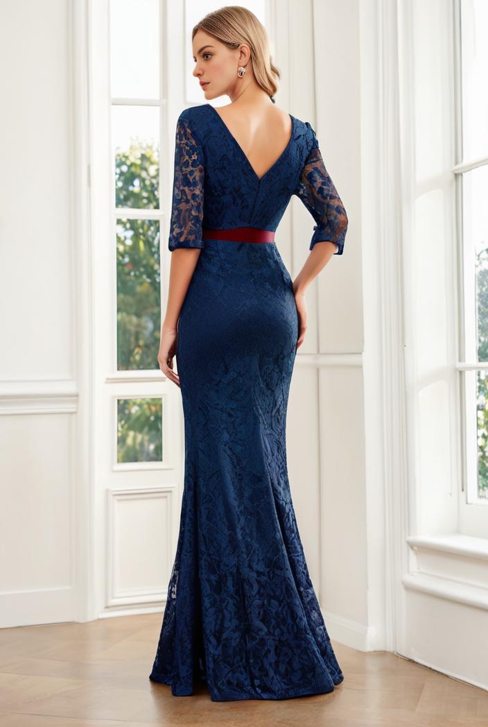 3 4 sleeve bodycon plunging back sequin evening dress 132193