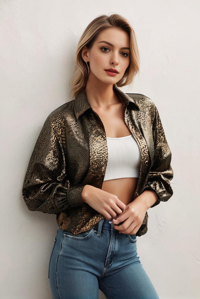 sequin bomber jacket with zipper closure and long sleeves stylish women s outerwear 103302