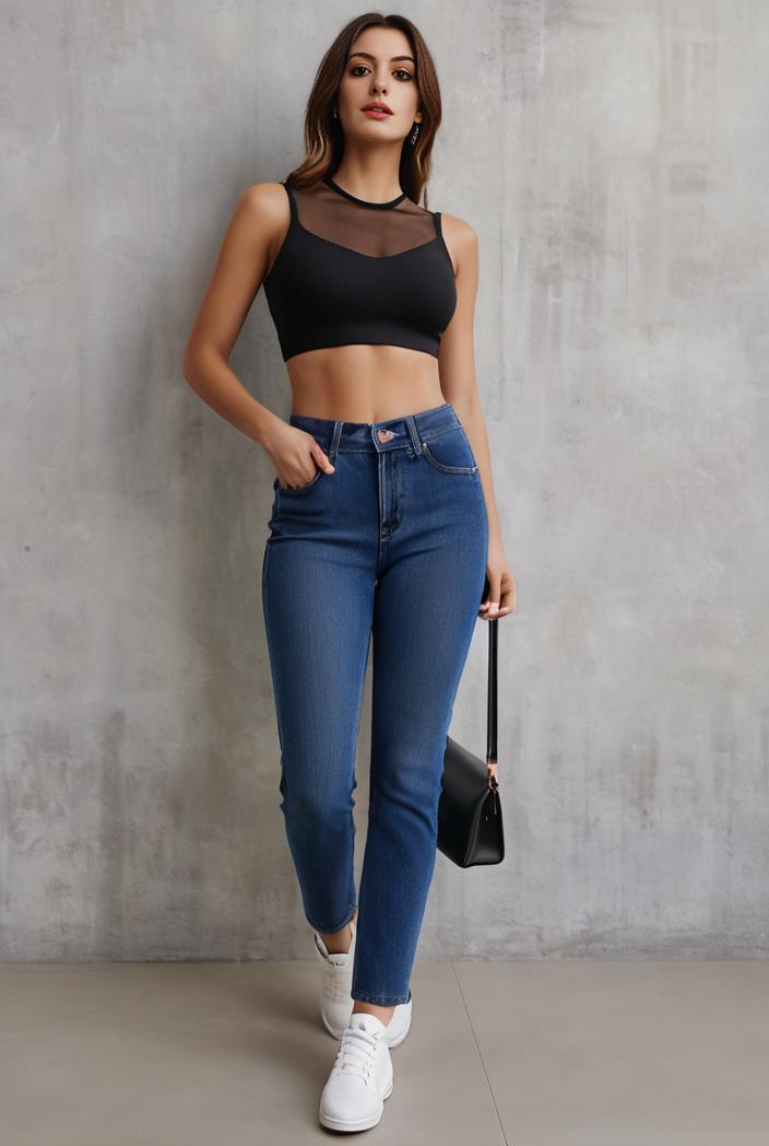 slim fit drawstring denim jeans with elastic waist for women 106271