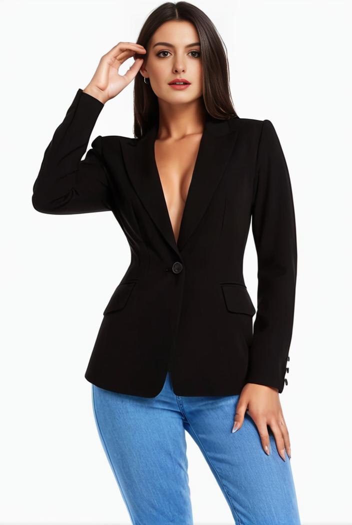 solid blazer with tie back and casual lapel long sleeve outerwear for women 106328