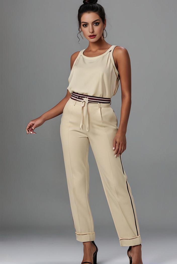 stylish sleeveless jumpsuit with tie waist and flap pockets for women 108844