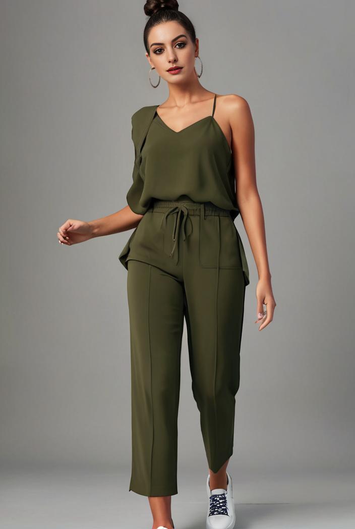 stylish sleeveless jumpsuit with tie waist and flap pockets for women 108851