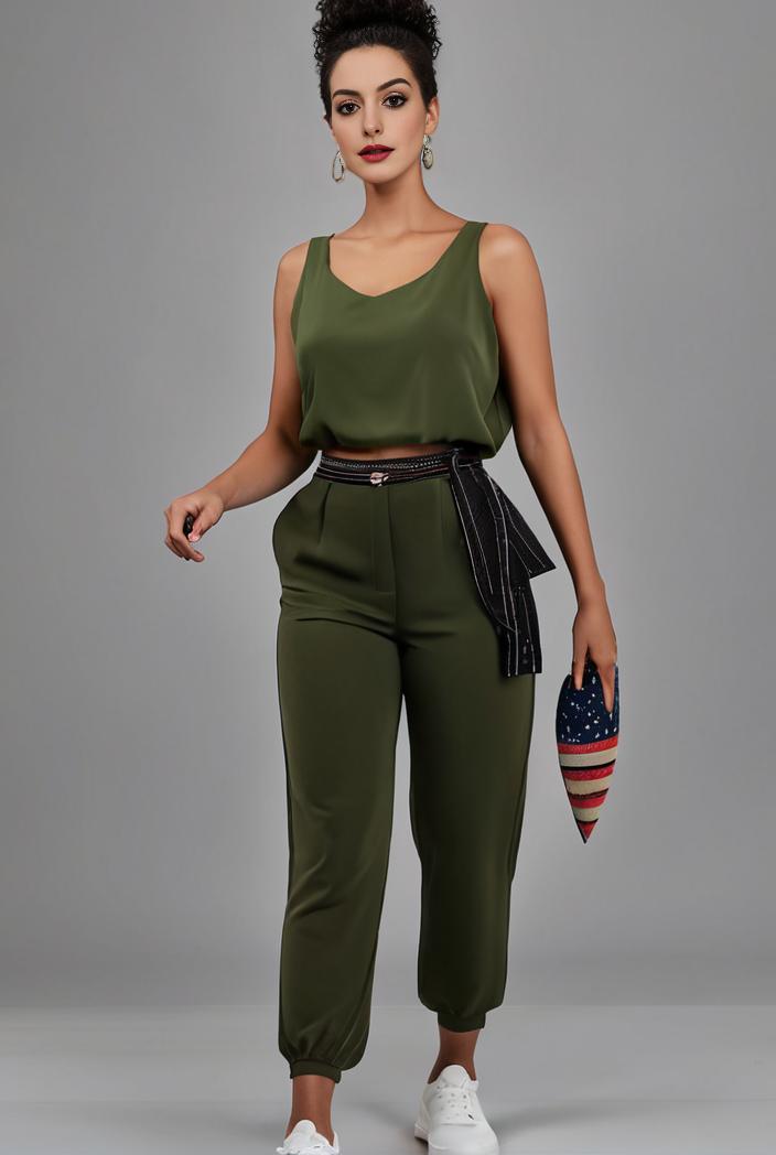 stylish sleeveless jumpsuit with tie waist and flap pockets for women 108853