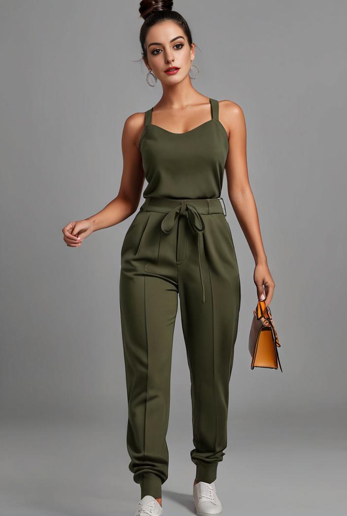 stylish sleeveless jumpsuit with tie waist and flap pockets for women 108856