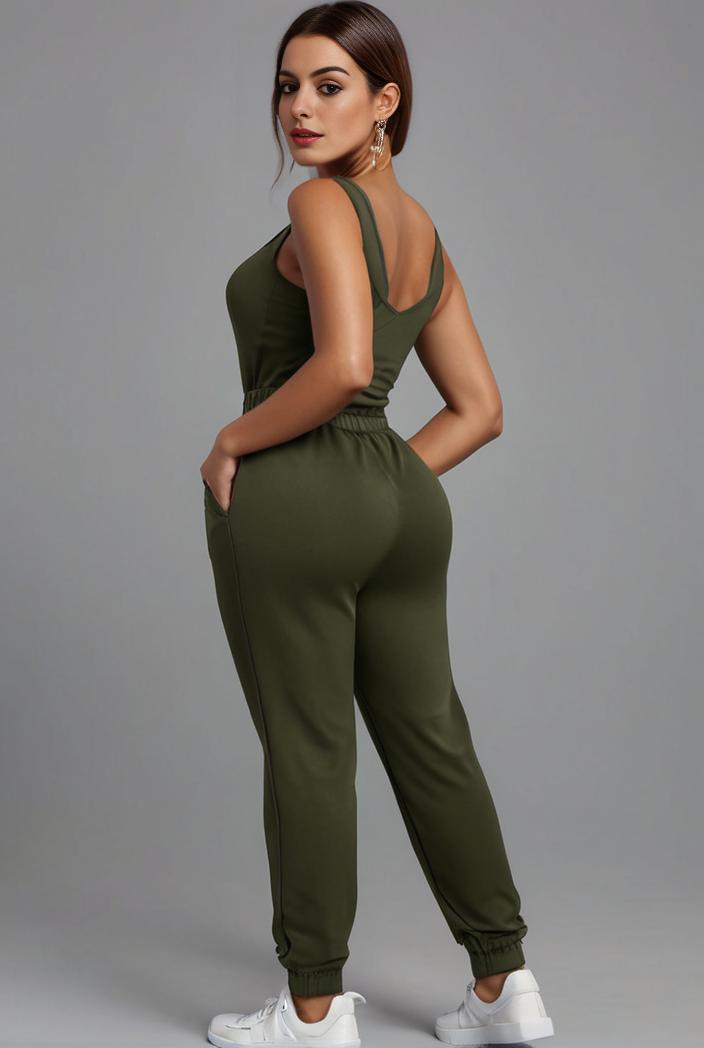 stylish sleeveless jumpsuit with tie waist and flap pockets for women 108865