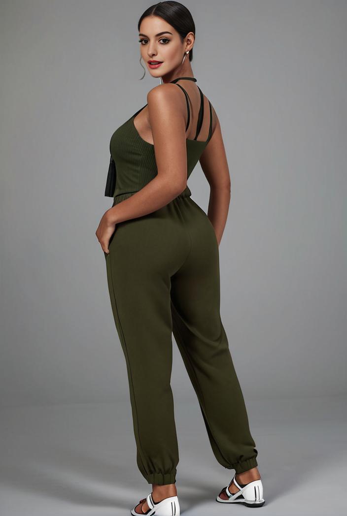 stylish sleeveless jumpsuit with tie waist and flap pockets for women 108866