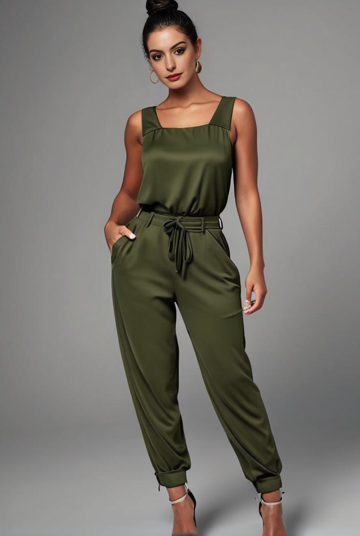 stylish sleeveless jumpsuit with tie waist and flap pockets for women 108870