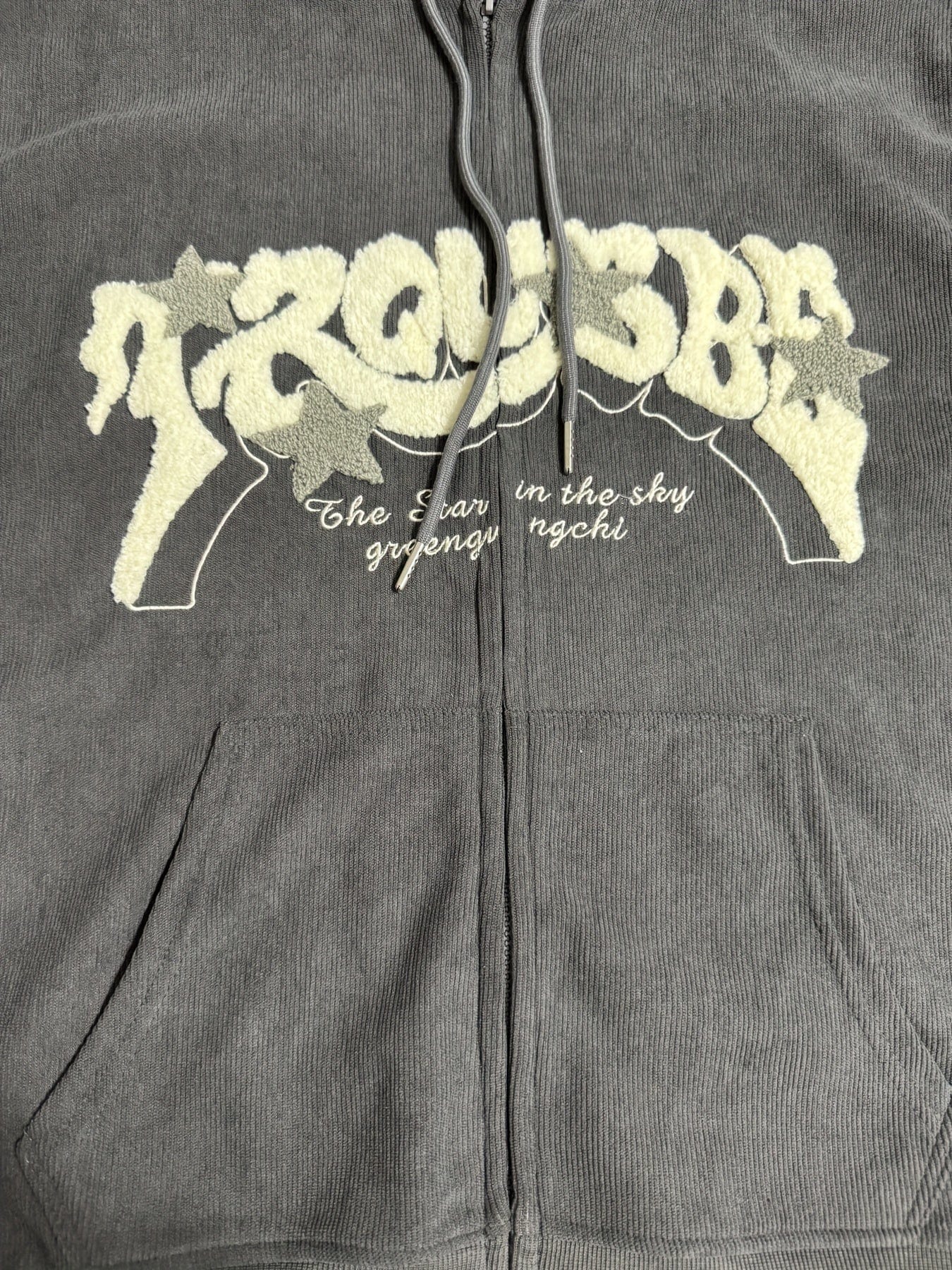Stylish Zip Up Drawstring Letter Print Slant Pockets Hoodie