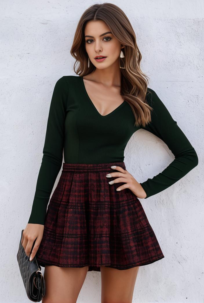 versatile women s gingham plaid pleated skirt black red blue print 112510