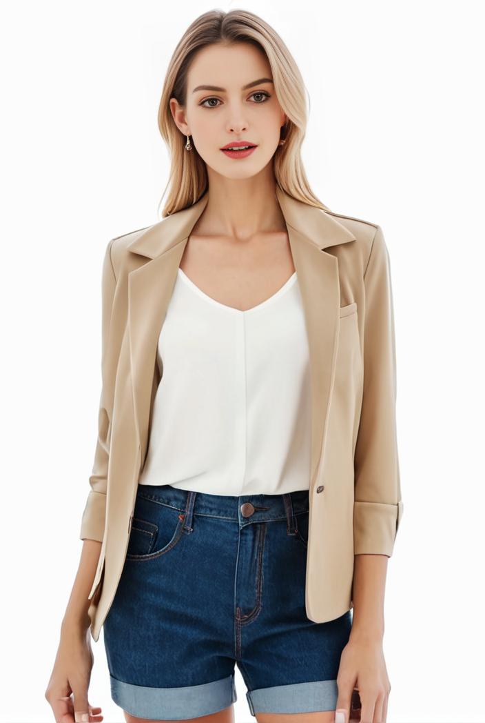 women s solid open front blazer with long sleeves for office wear 114245