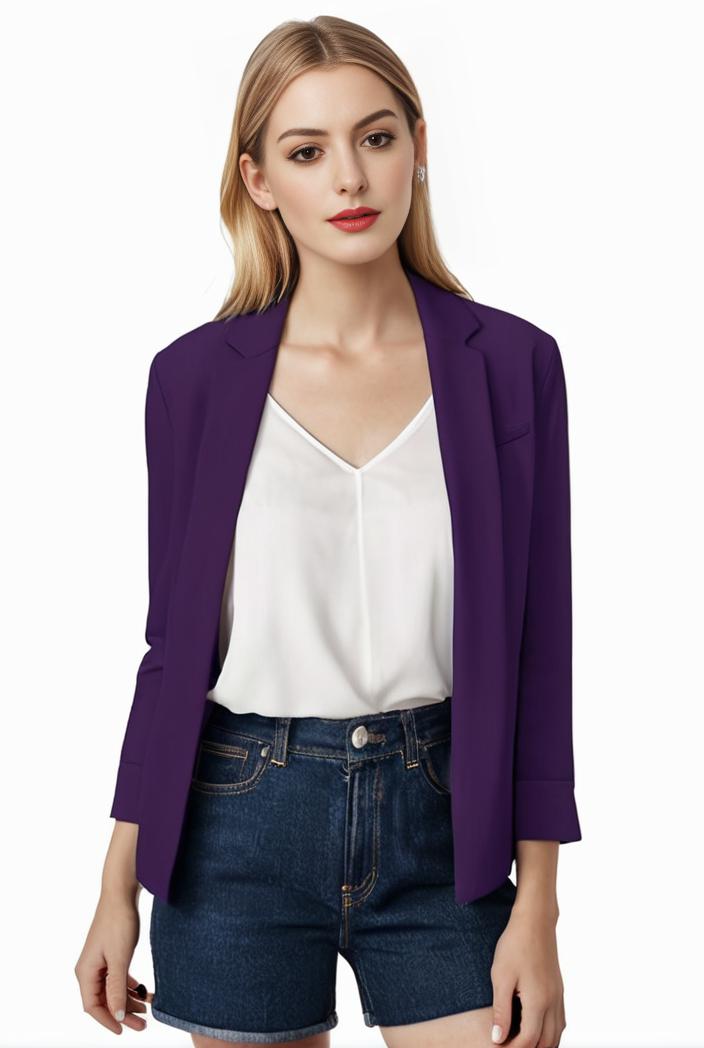 women s solid open front blazer with long sleeves for office wear 114259
