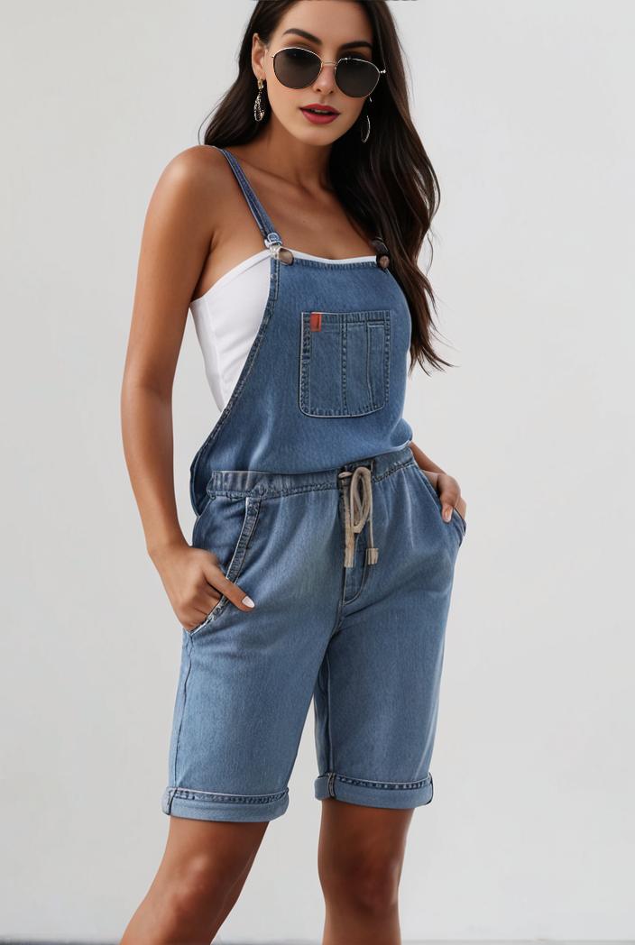 blue denim jumpsuit with distressed ripped details for women 115910