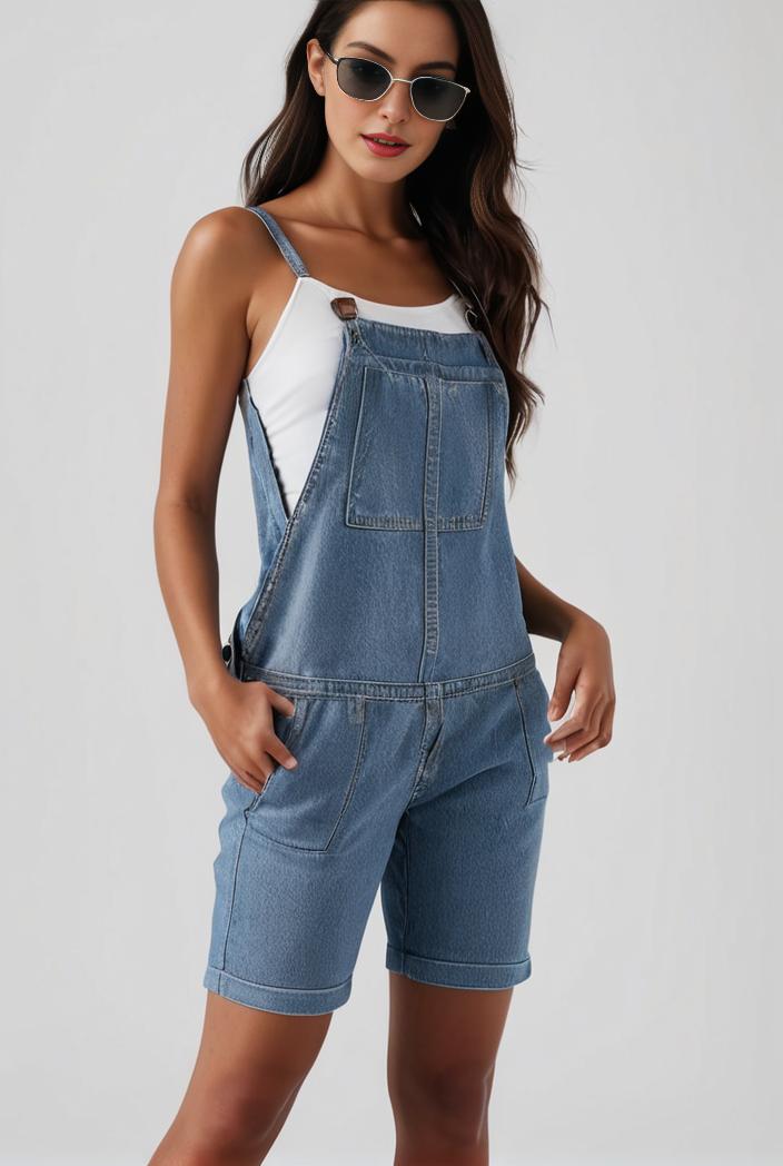 blue denim jumpsuit with distressed ripped details for women 115912