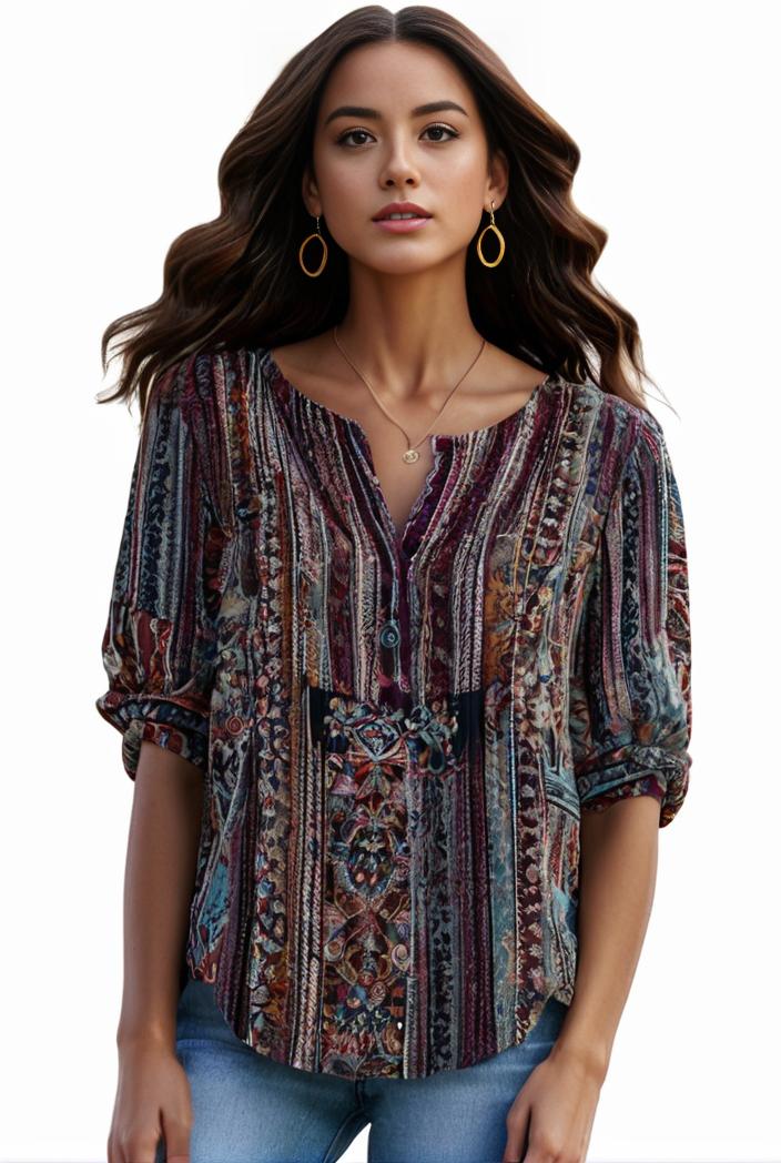 plus size boho top women s plus allover paisley print half sleeve v neck slight stretch top 108206