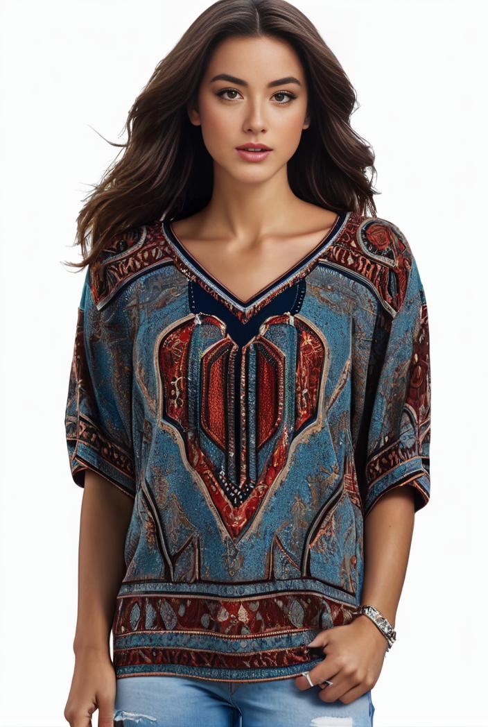 plus size boho top women s plus allover paisley print half sleeve v neck slight stretch top 108207