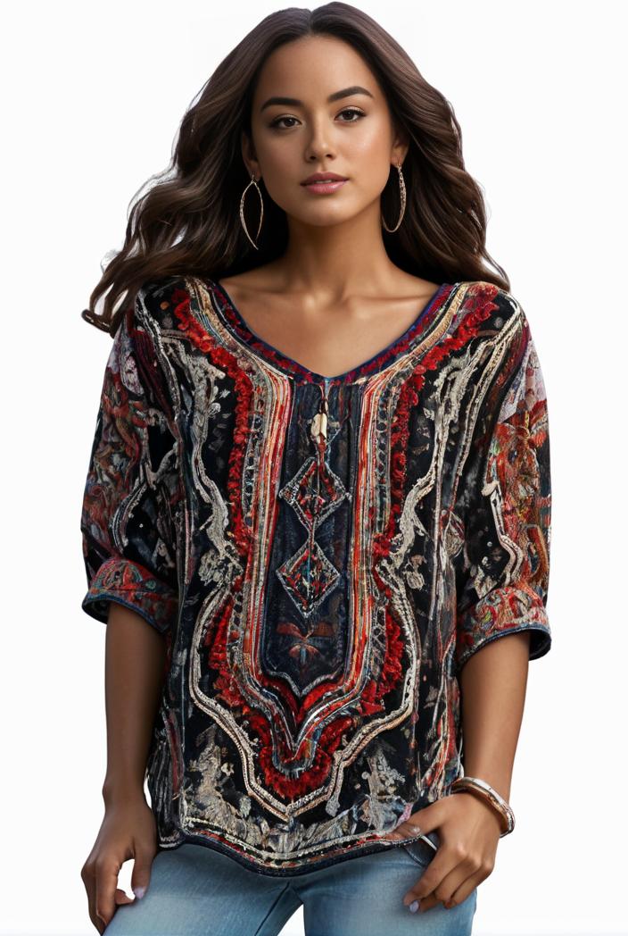 plus size boho top women s plus allover paisley print half sleeve v neck slight stretch top 108211