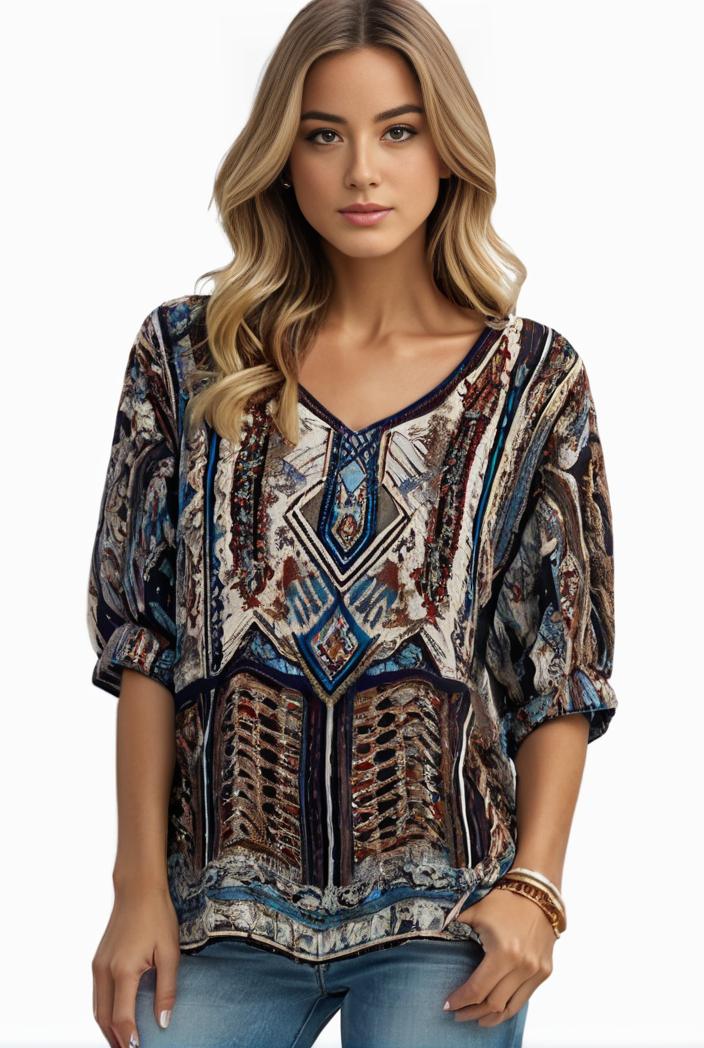 plus size boho top women s plus allover paisley print half sleeve v neck slight stretch top 108219