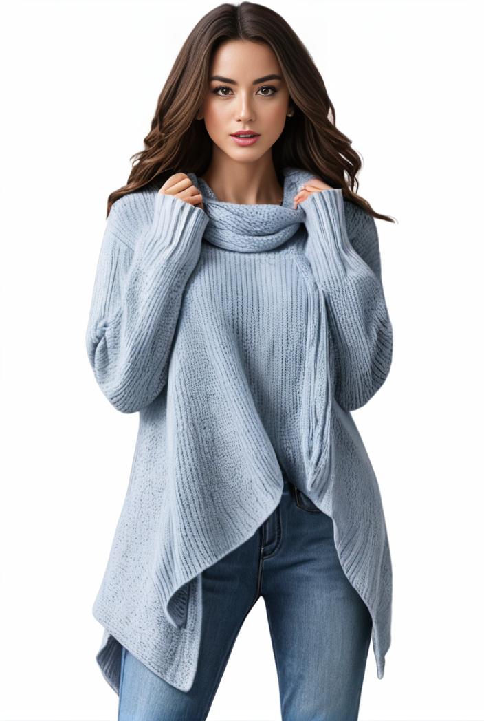 plus size casual sweater women s plus solid tassel trim long sleeve cowl neck high stretch jumper 108540