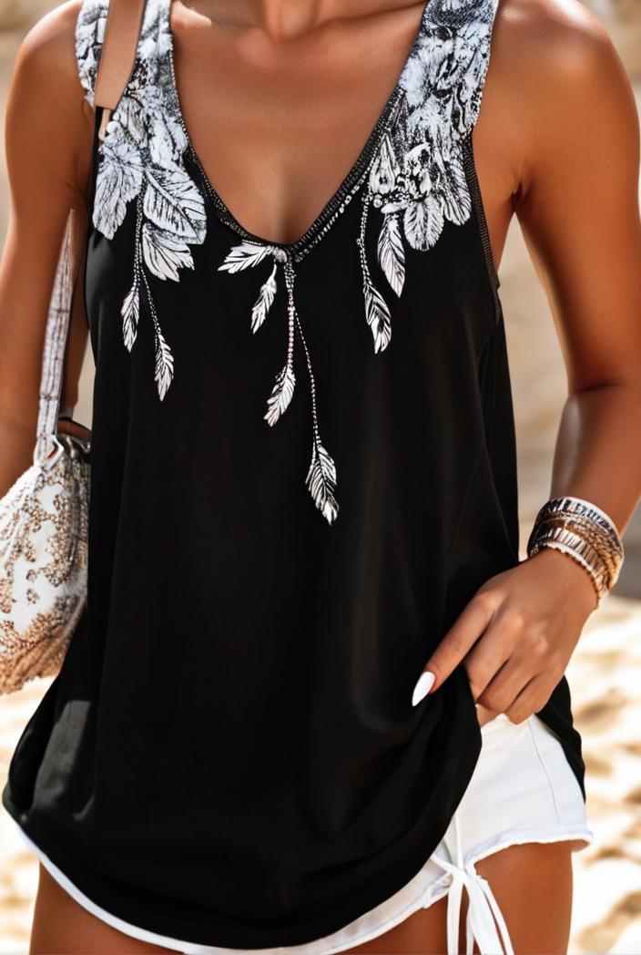 plus size casual top women s plus floral print v neck slight stretch tank top 109023