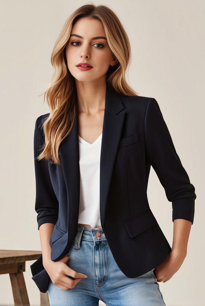 ladies solid button up blazer with long sleeves casual lapel design 132895