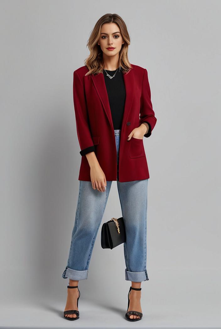 lapel neck blazer with button front stylish long sleeve jacket for office work women s apparel 132989