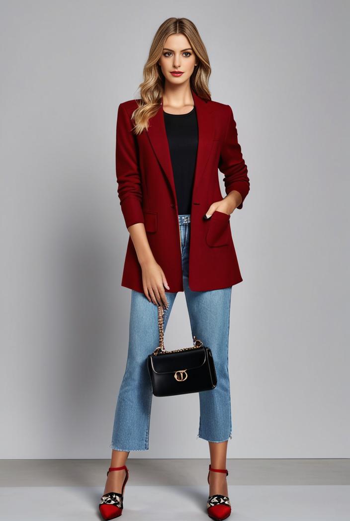 lapel neck blazer with button front stylish long sleeve jacket for office work women s apparel 132991
