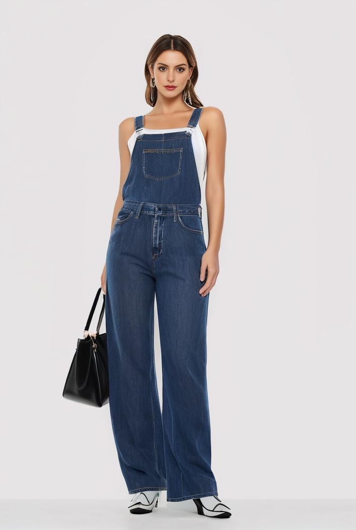 relaxed fit blue denim romper with slant pockets distressed denim coverall stylish women s denim outfit 114828