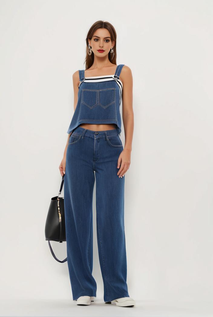 relaxed fit blue denim romper with slant pockets distressed denim coverall stylish women s denim outfit 114829
