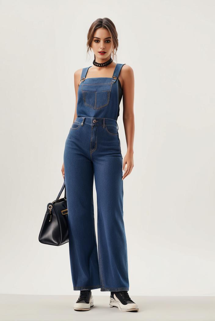relaxed fit blue denim romper with slant pockets distressed denim coverall stylish women s denim outfit 114833