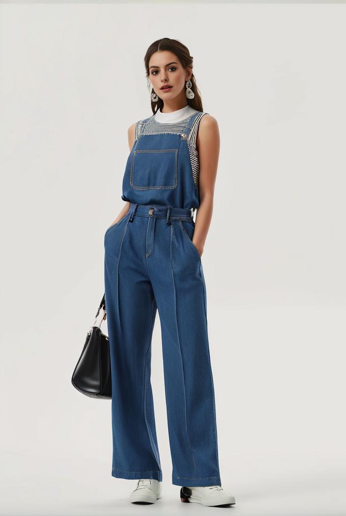 relaxed fit blue denim romper with slant pockets distressed denim coverall stylish women s denim outfit 114835