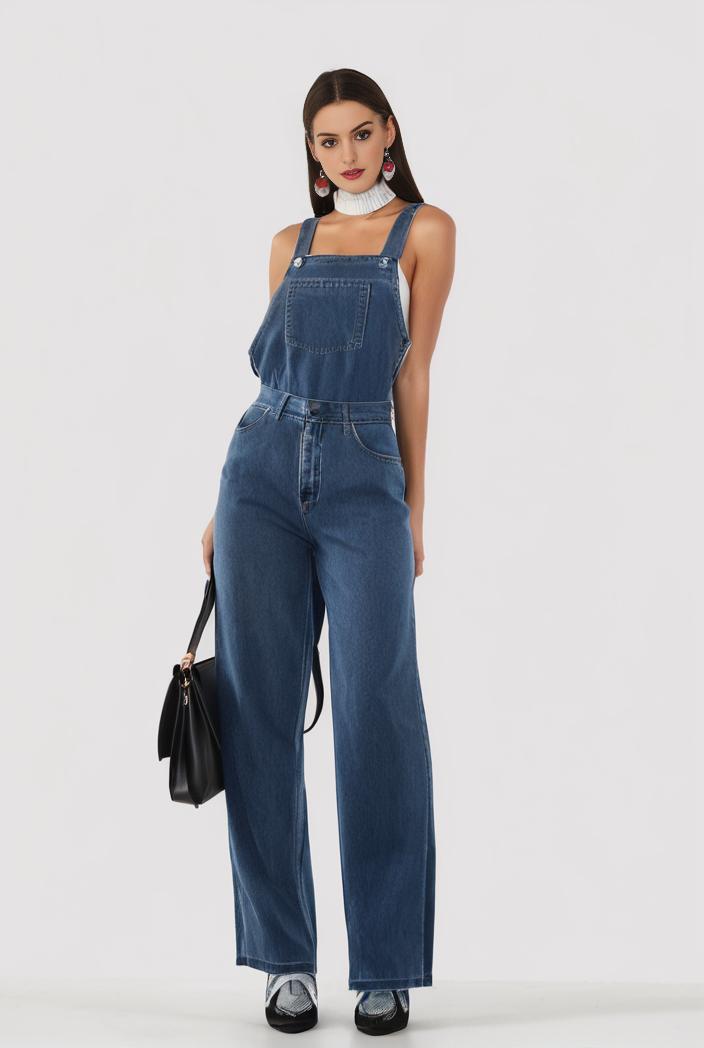 relaxed fit blue denim romper with slant pockets distressed denim coverall stylish women s denim outfit 114836