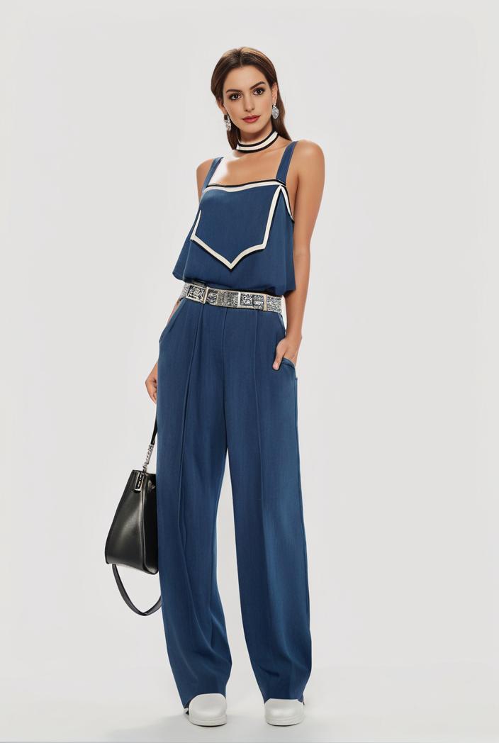 relaxed fit blue denim romper with slant pockets distressed denim coverall stylish women s denim outfit 114837