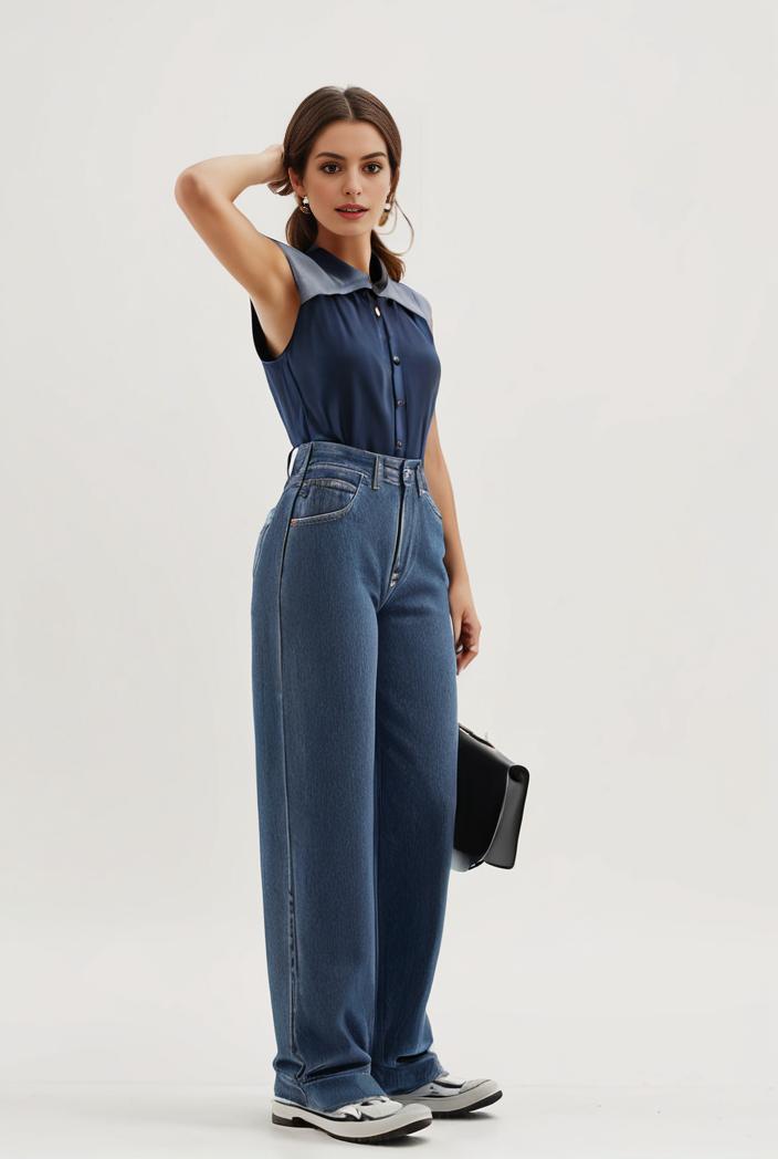 relaxed fit blue denim romper with slant pockets distressed denim coverall stylish women s denim outfit 114844