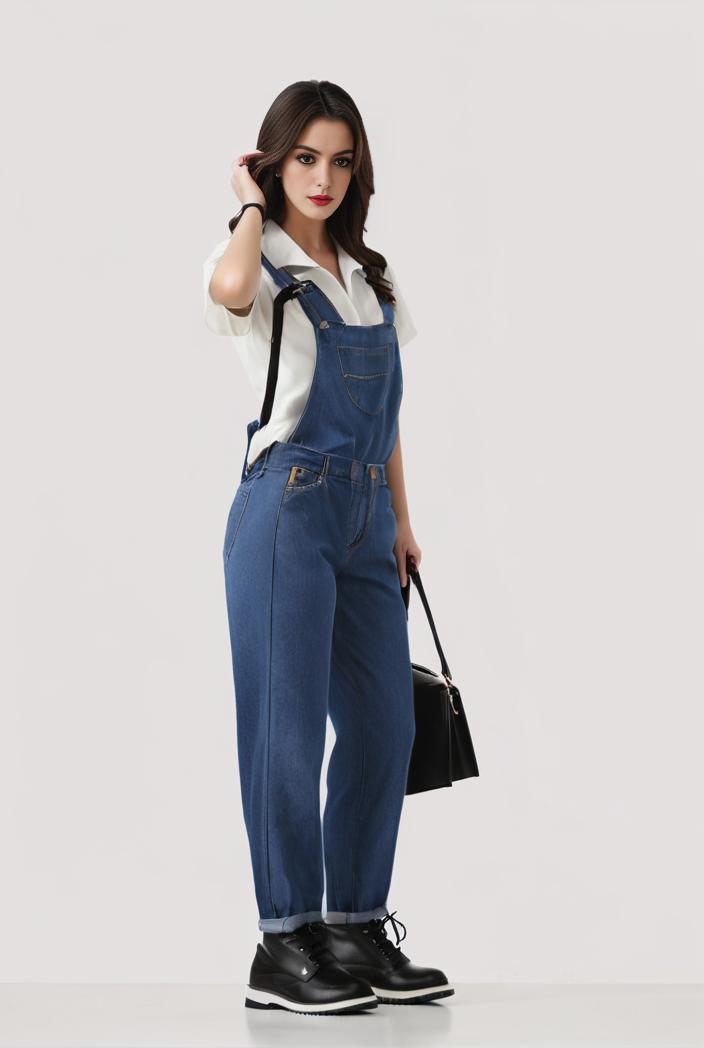 relaxed fit blue denim romper with slant pockets distressed denim coverall stylish women s denim outfit 114846