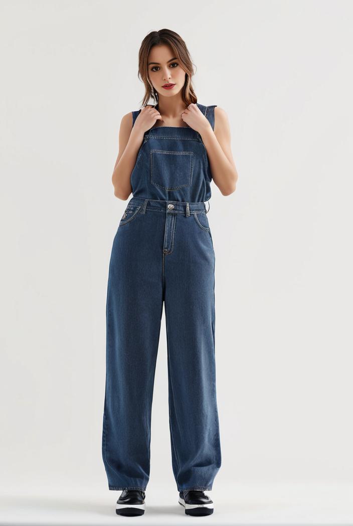 relaxed fit blue denim romper with slant pockets distressed denim coverall stylish women s denim outfit 114850