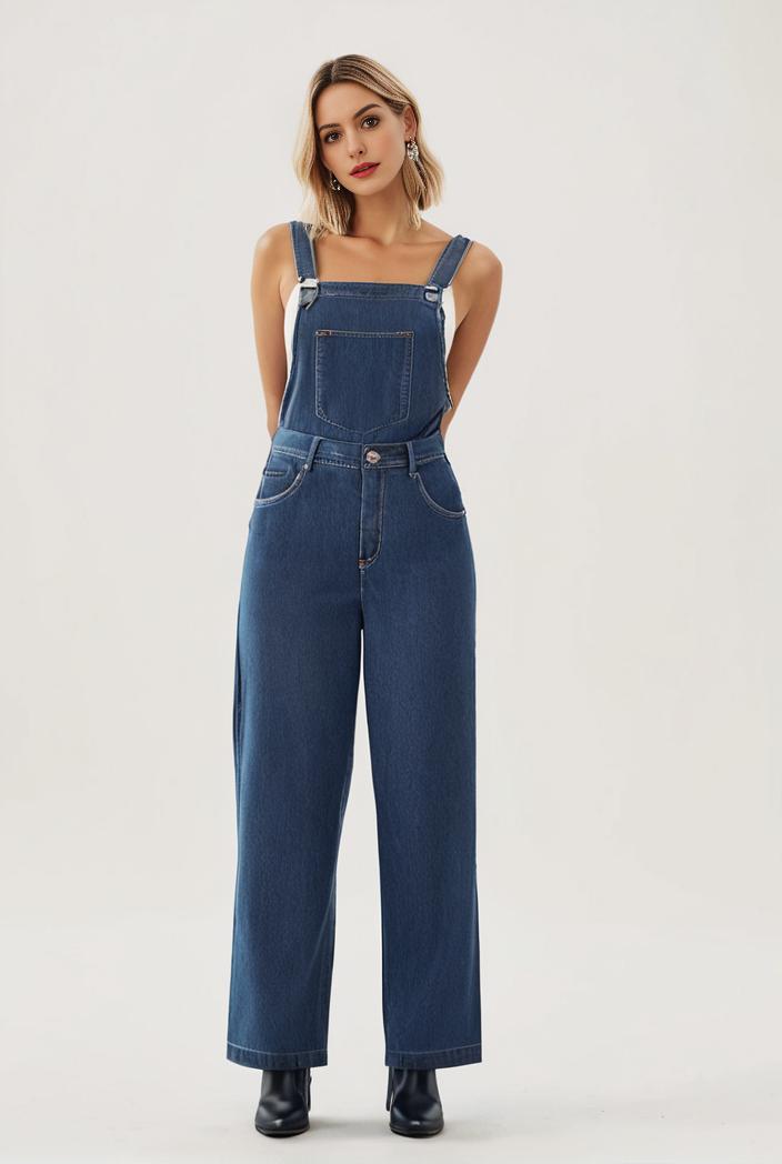 relaxed fit blue denim romper with slant pockets distressed denim coverall stylish women s denim outfit 114852