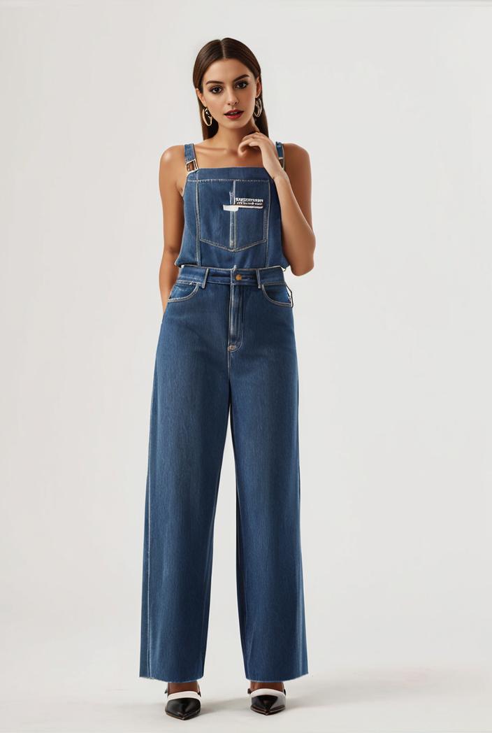 relaxed fit blue denim romper with slant pockets distressed denim coverall stylish women s denim outfit 114855