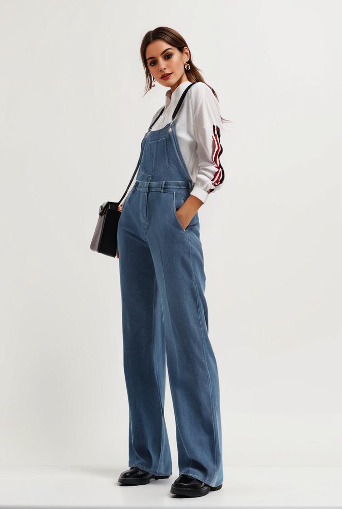 relaxed fit blue denim romper with slant pockets distressed denim coverall stylish women s denim outfit 114858