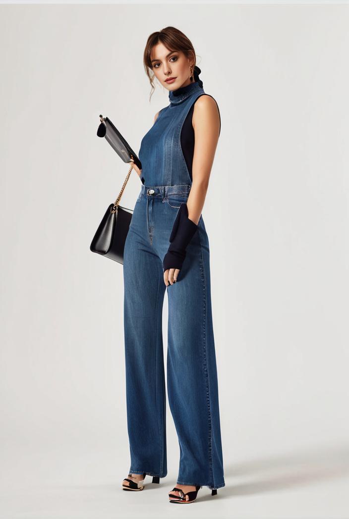 relaxed fit blue denim romper with slant pockets distressed denim coverall stylish women s denim outfit 114863